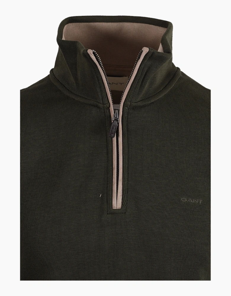 GANT SACKER RIB HALF ZIP DARK MOSS GREEN
