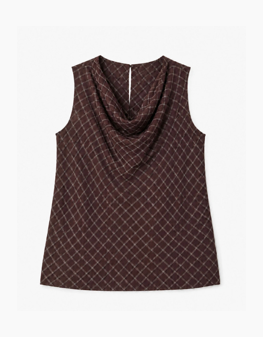 Brown Check Cowl Neck Top