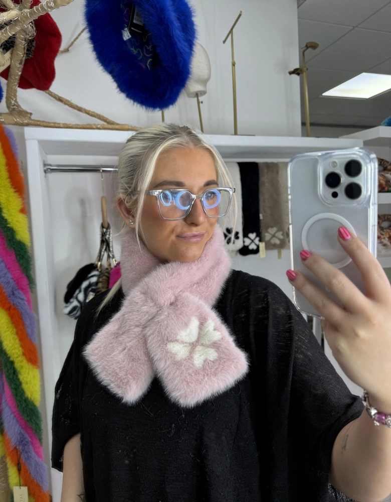 Pink Handmade Bamboo Faux Fur Lucky Clover Scarf