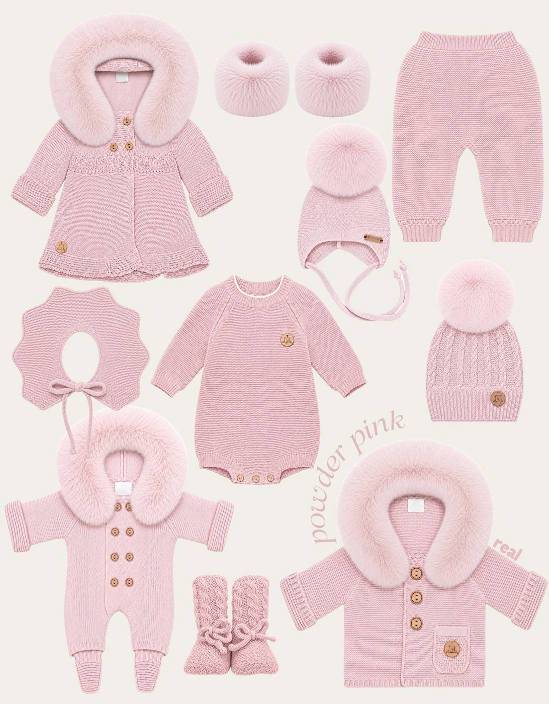 Powder Pink Knit Real Fur Trim Cardigan