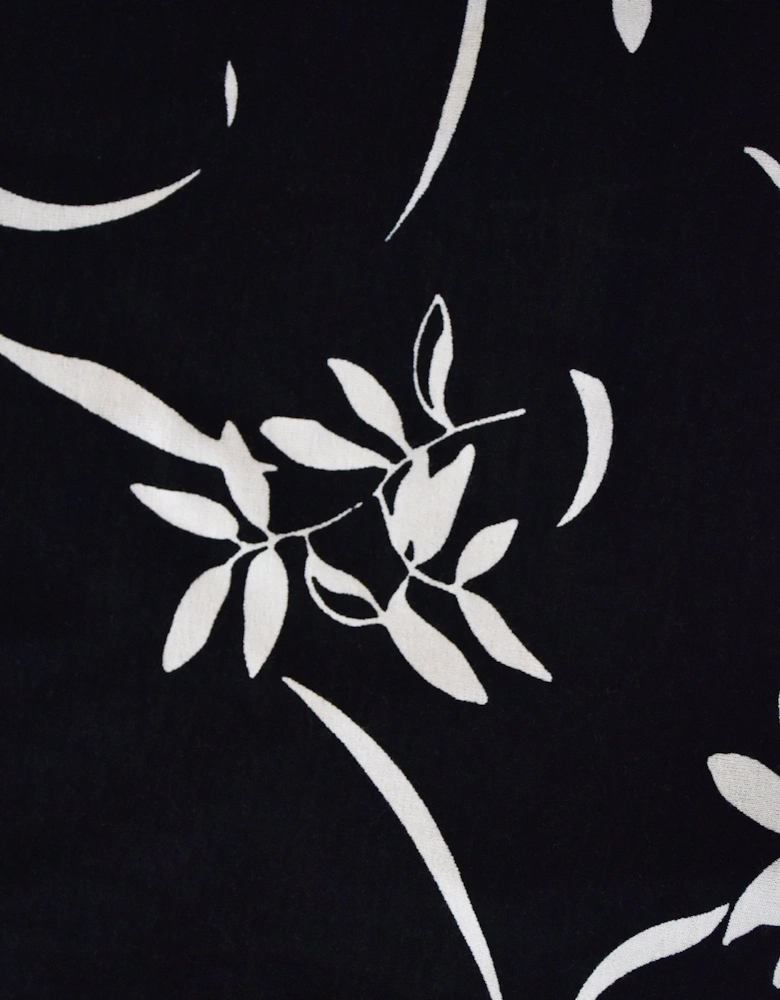 Mono Floral Print Jersey Tie Front Top