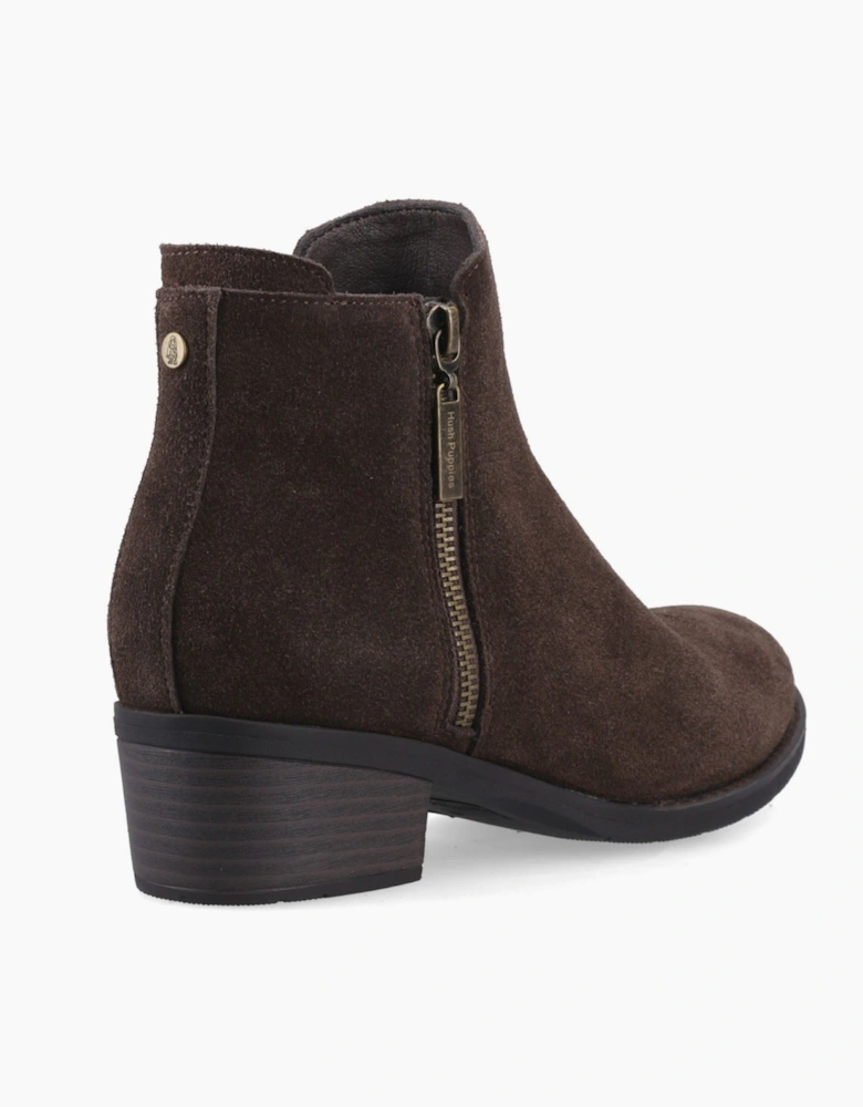 Hush Puppies Ingrid Suede Women's Chocolate Heeled Ankle Boots