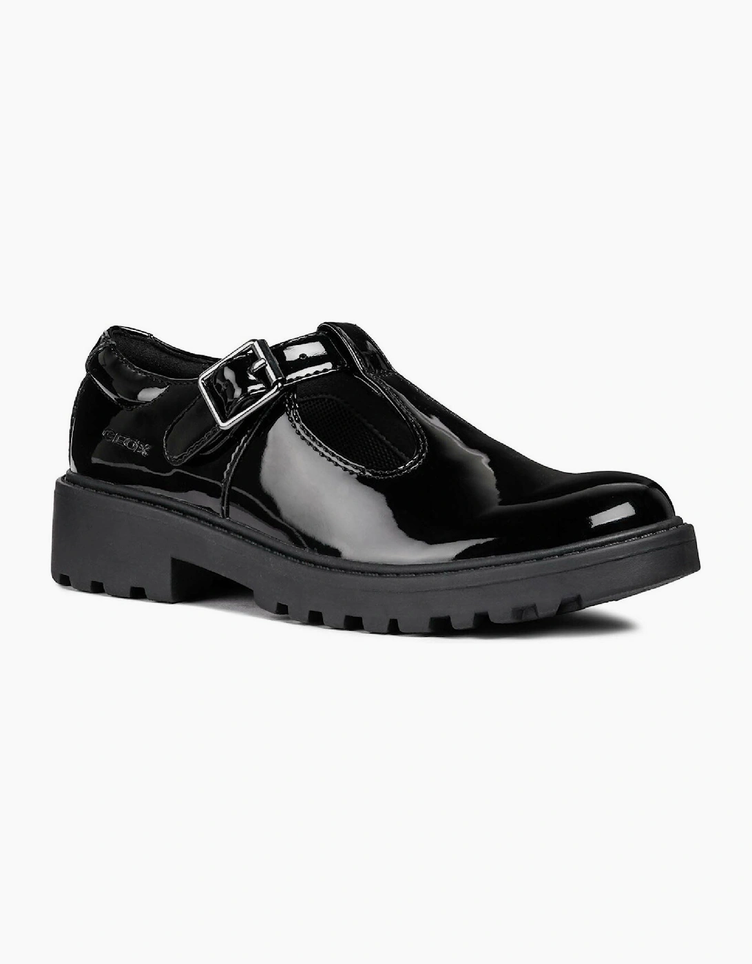Geox J Casey G. E Leather Black Patent Shoes