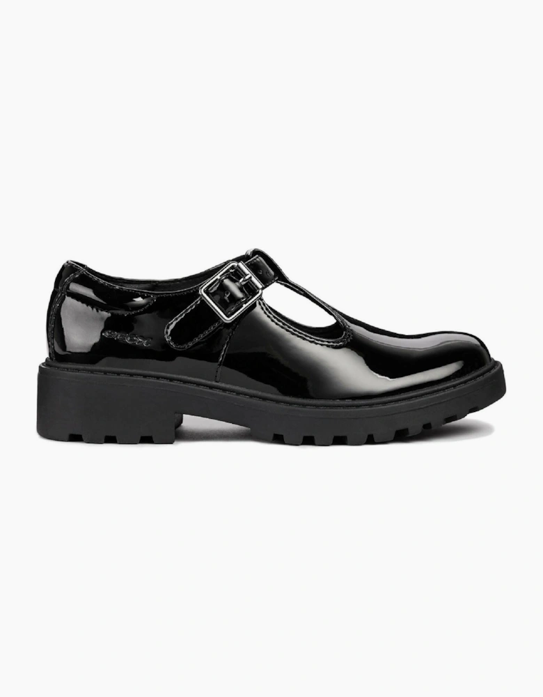 Geox J Casey G. E Leather Black Patent Shoes