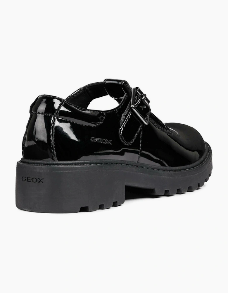 Geox J Casey G. E Leather Black Patent Shoes