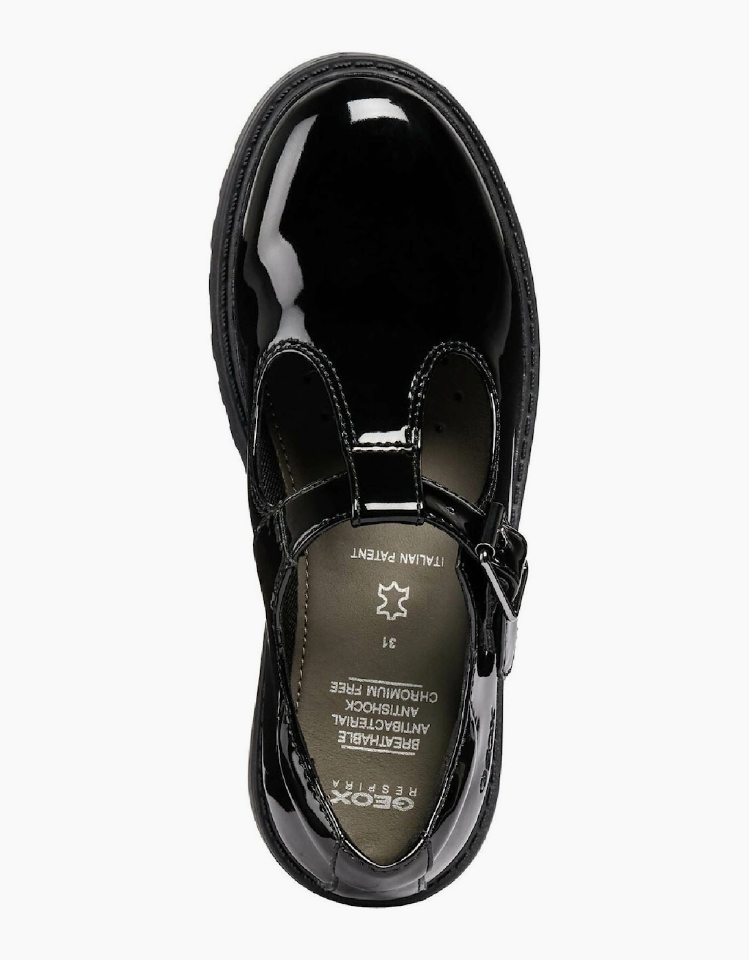 Geox J Casey G. E Leather Black Patent Shoes