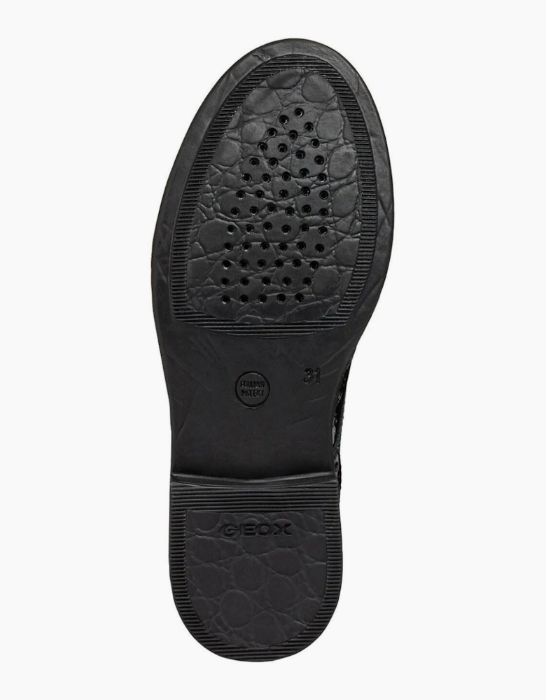 Geox J Agata D Leather Black Patent Brogues