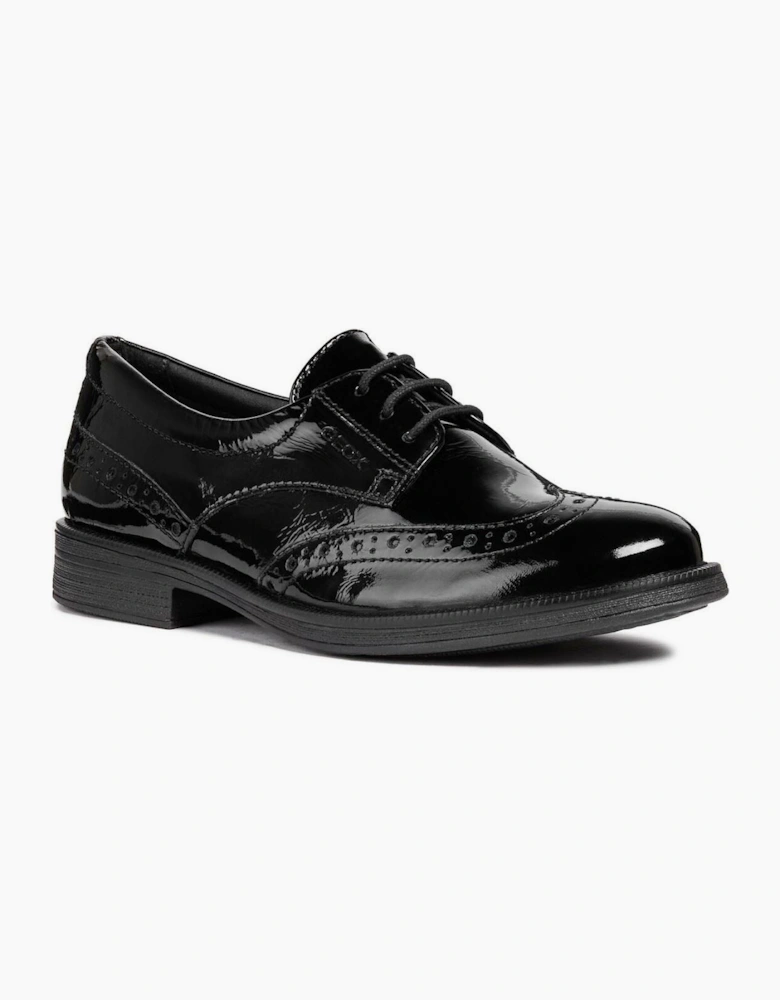 Geox J Agata D Leather Black Patent Brogues