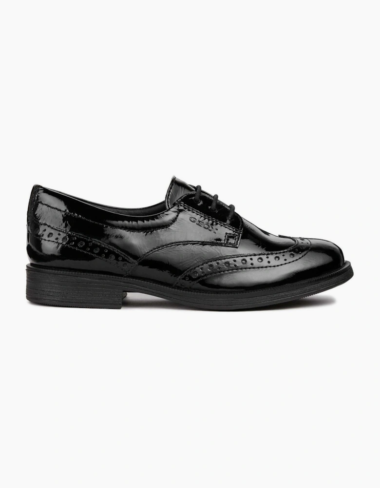 Geox J Agata D Leather Black Patent Brogues