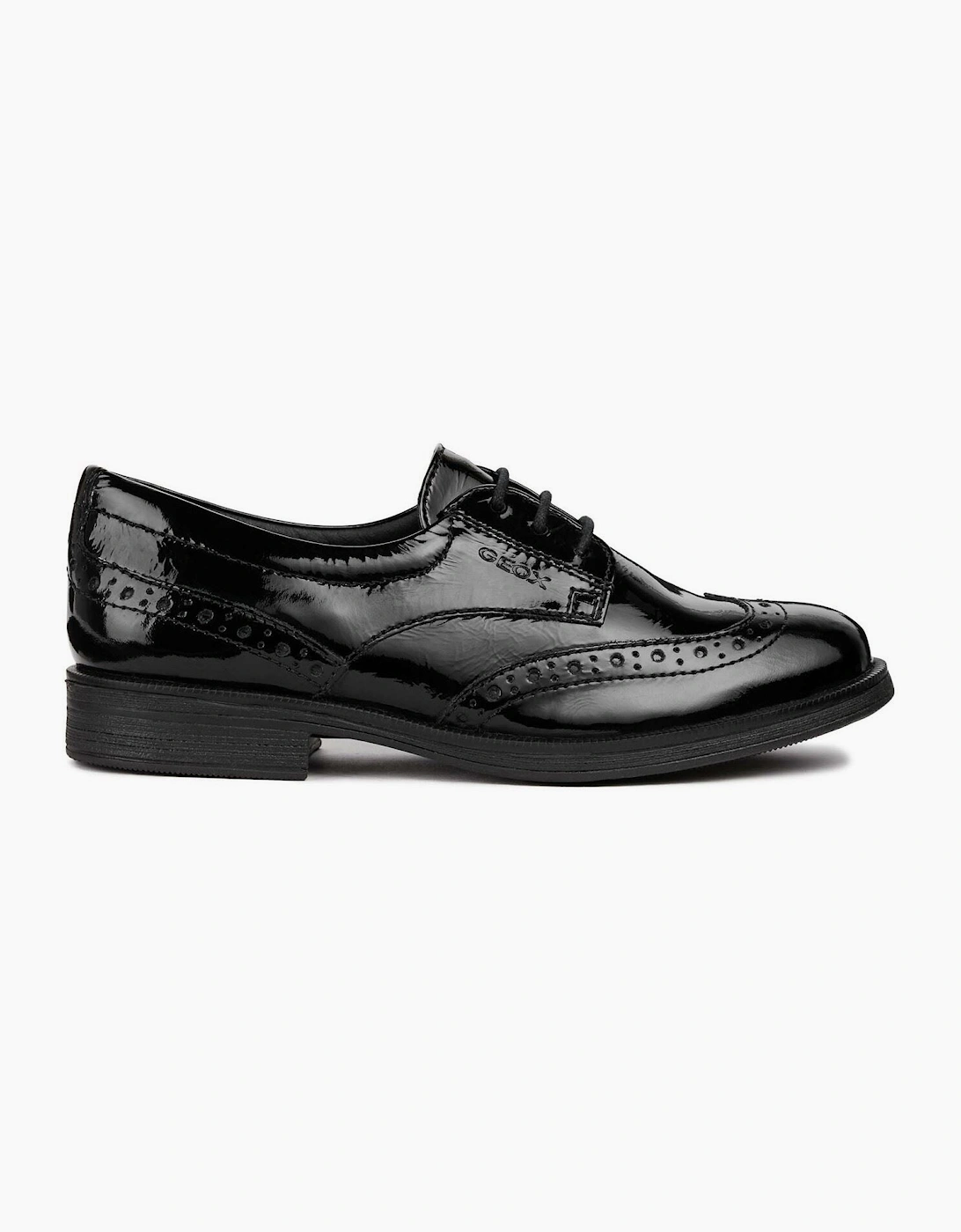 Geox J Agata D Leather Black Patent Brogues
