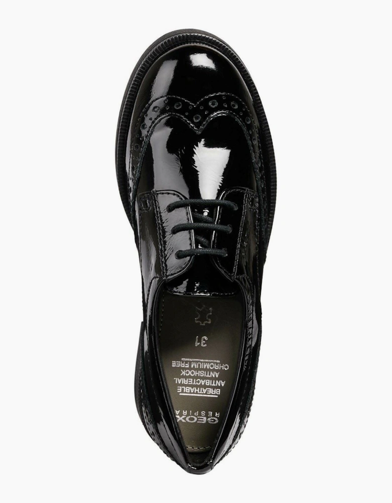 Geox J Agata D Leather Black Patent Brogues