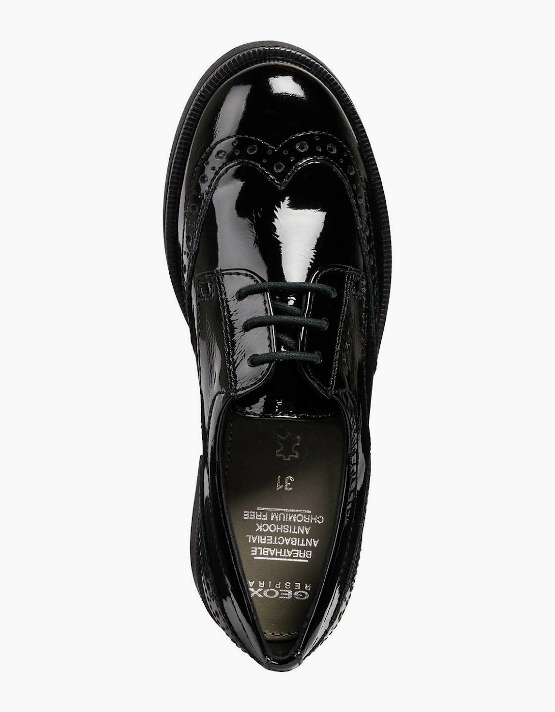 Geox J Agata D Leather Black Patent Brogues