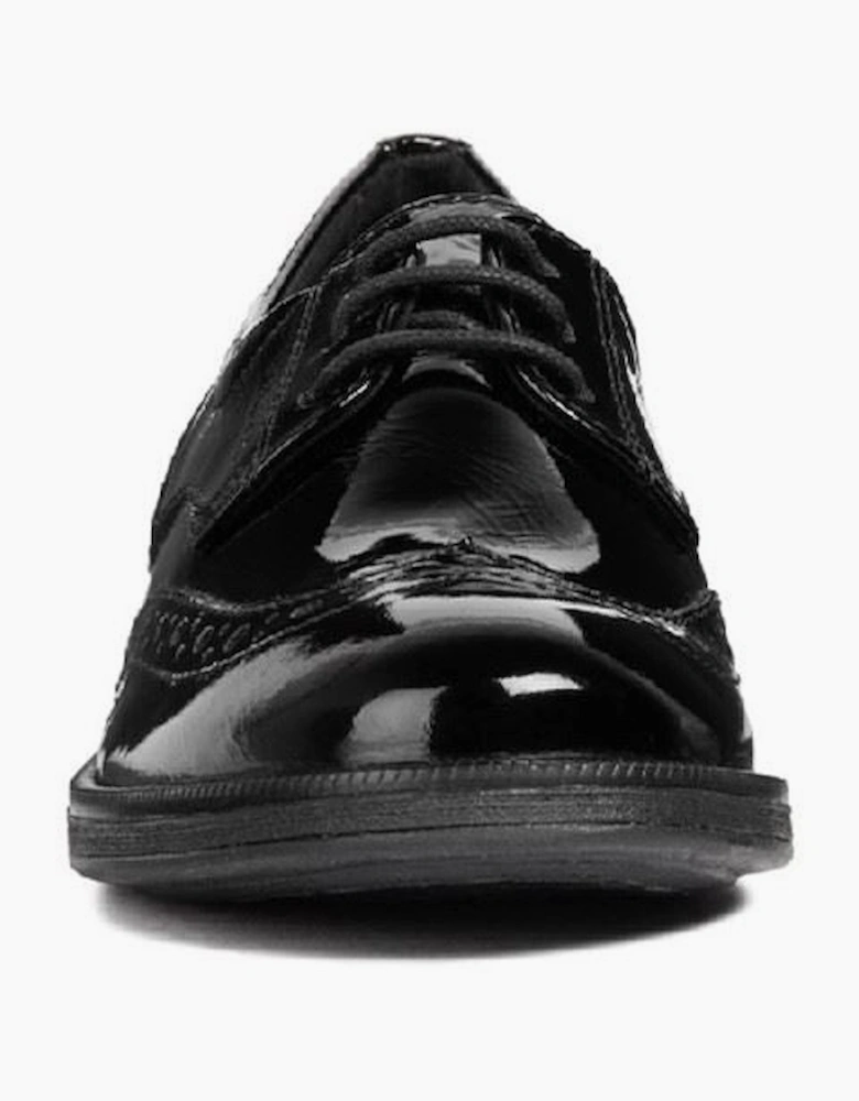 Geox J Agata D Leather Black Patent Brogues