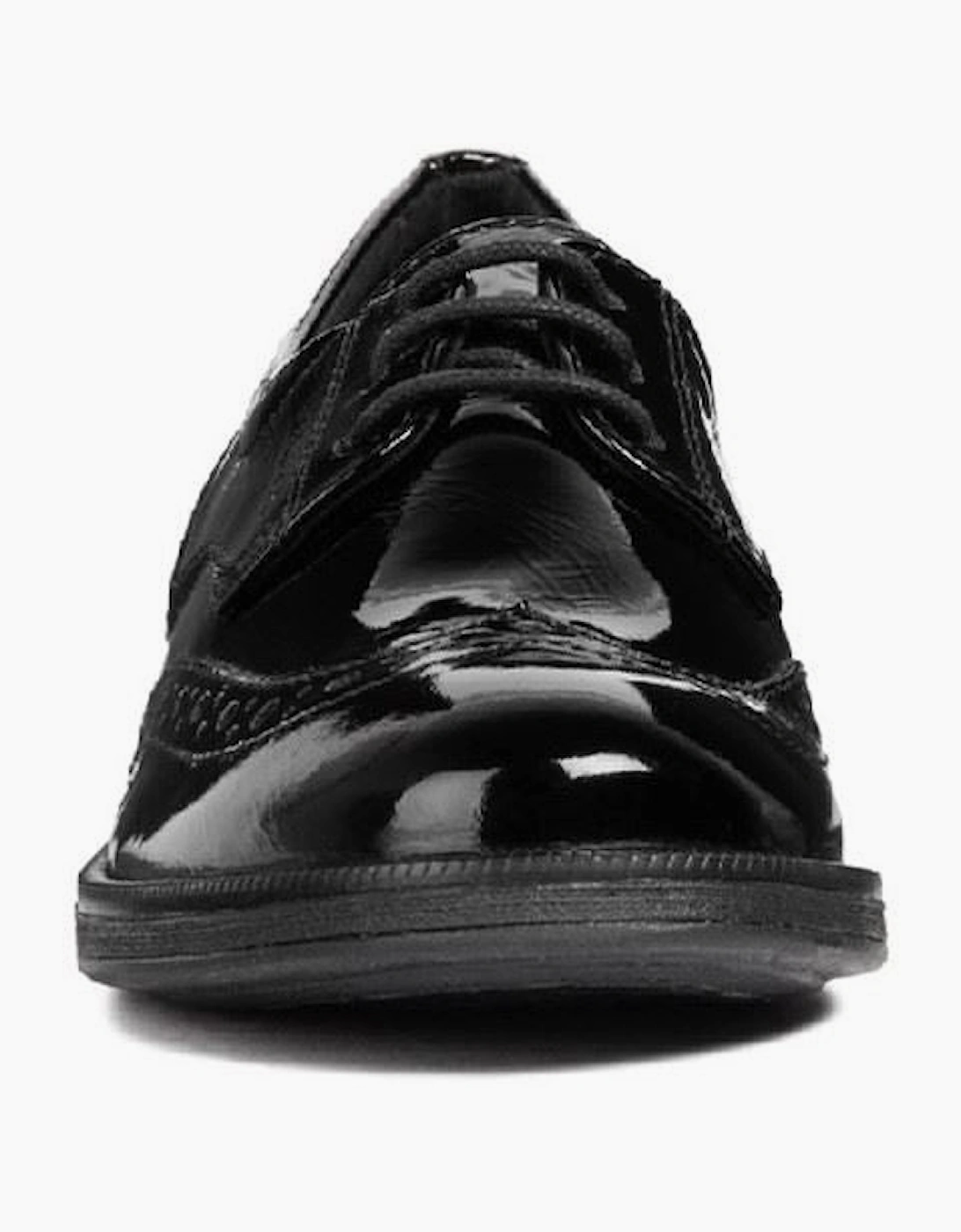 Geox J Agata D Leather Black Patent Brogues