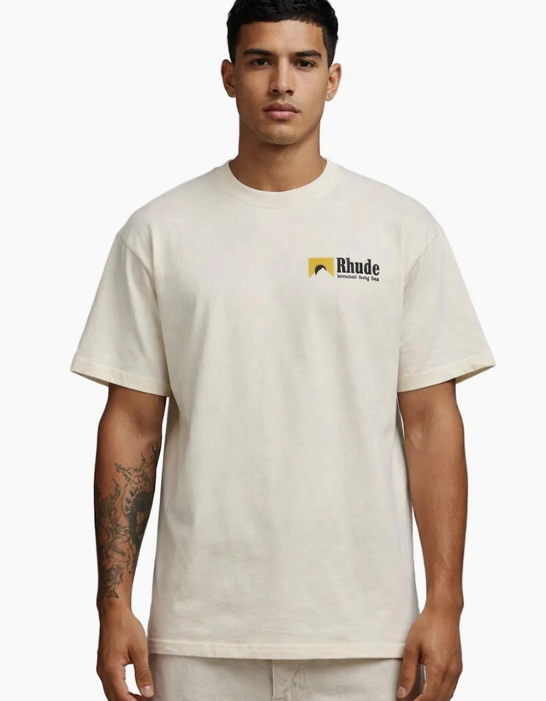Men's Cream Rhude International Racing Logo T-Shirt
