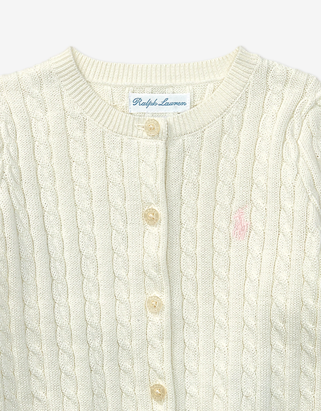 Ralph Lauren Baby Girls Mini Cable Knit Cardigan in Ivory