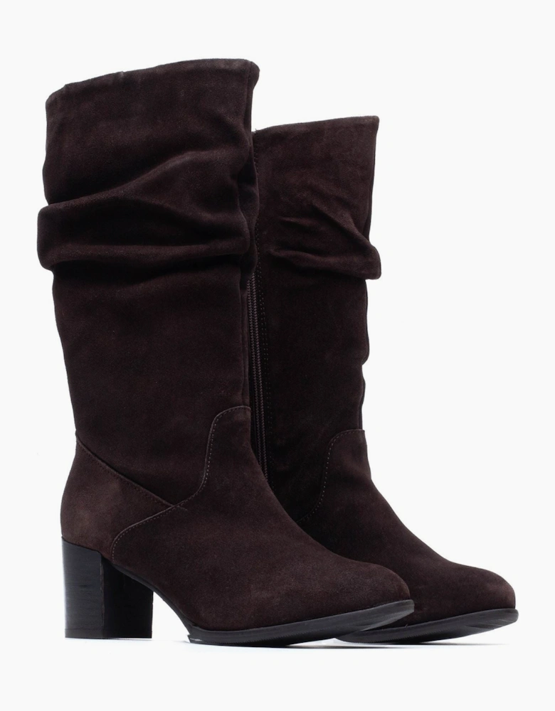 Hush Puppies Cosima Suede Women's Chocolate Heeled Knee High Boots