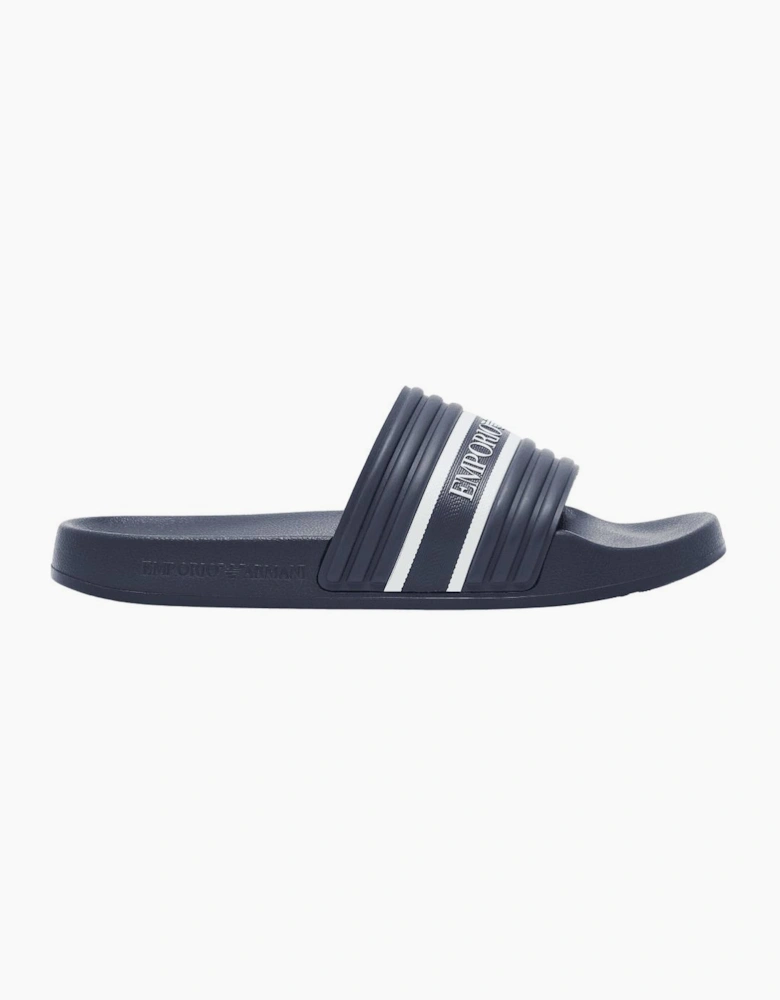 Tape Logo Navy Rubber Sliders