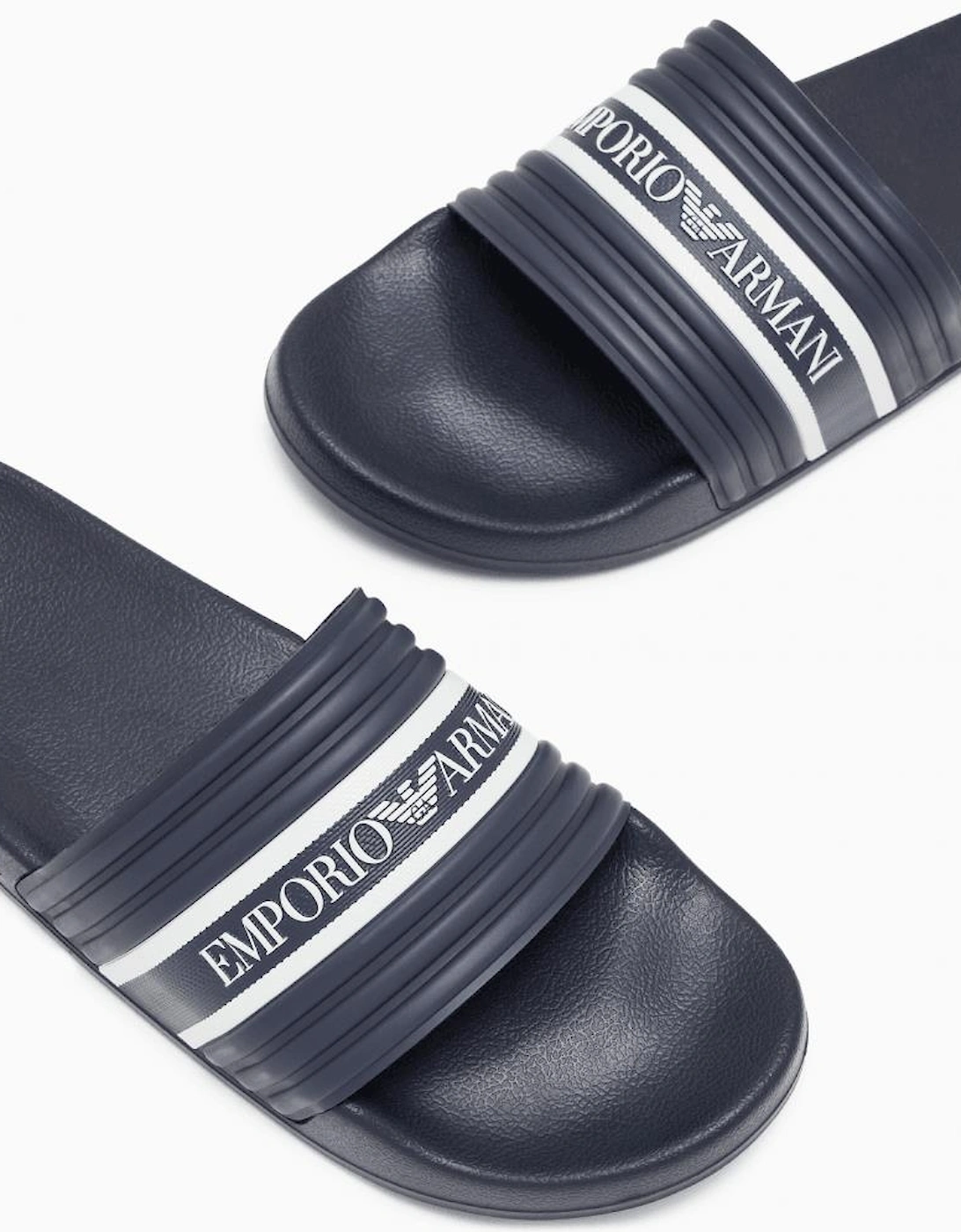 Tape Logo Navy Rubber Sliders