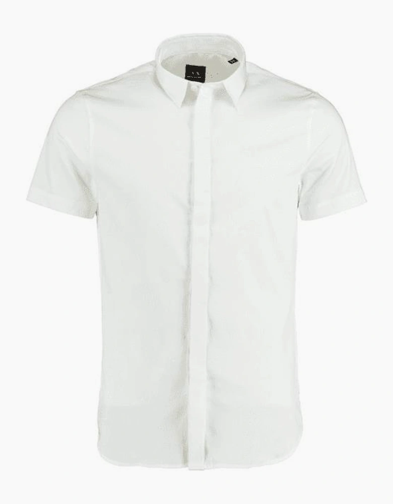 Woven White Button Up Short Sleeve Shirt