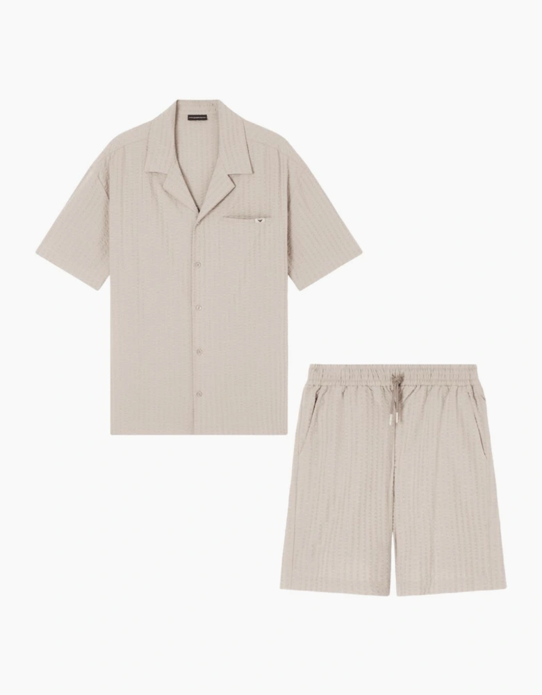 Seersucker Textured Beige Shirt Set