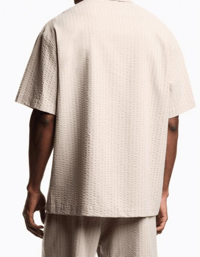 Seersucker Textured Beige Shirt Set