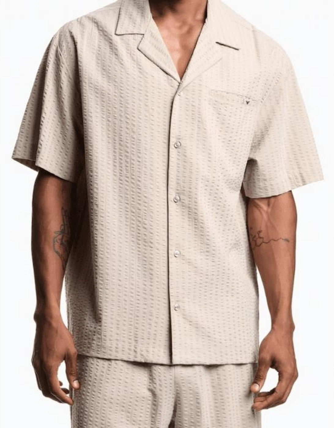 Seersucker Textured Beige Shirt Set