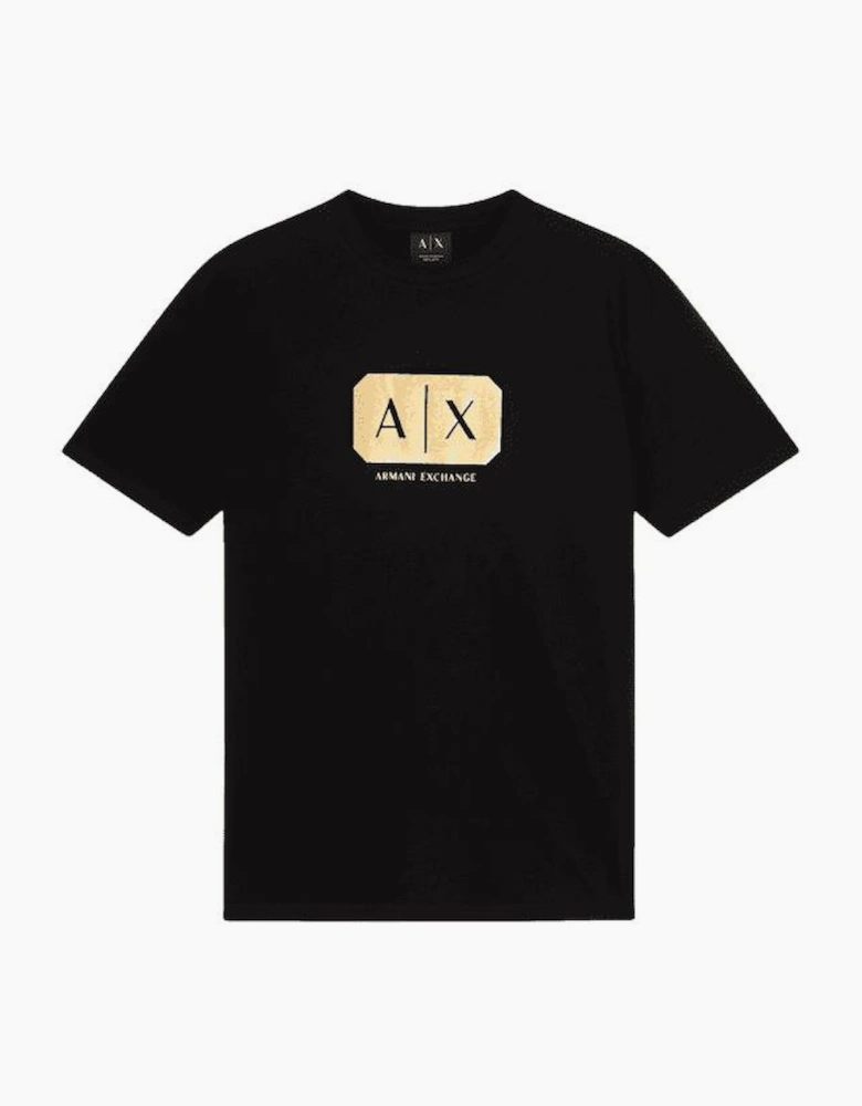 Regular Fit Metallic Logo Black T-Shirt