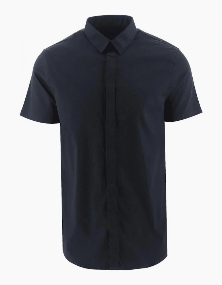 Woven Navy Button Up Short Sleeve Shirt
