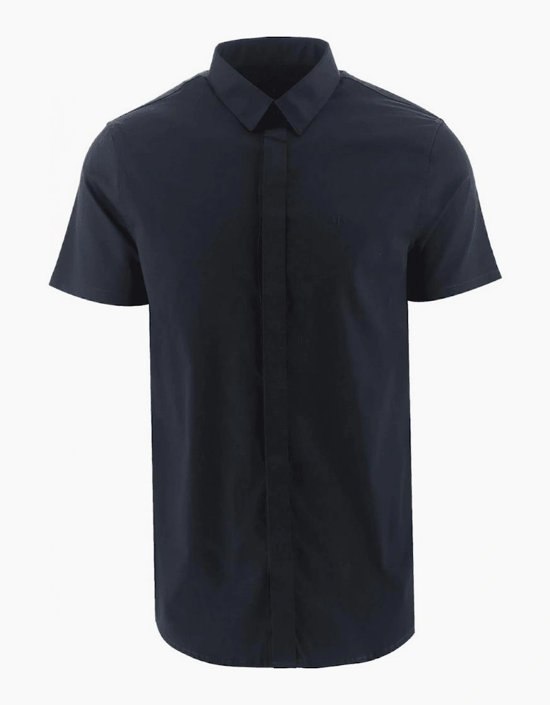 Woven Navy Button Up Short Sleeve Shirt