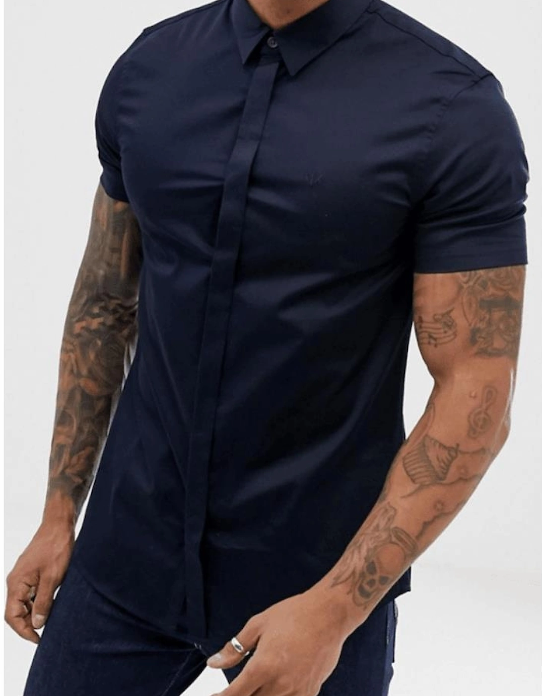 Woven Navy Button Up Short Sleeve Shirt
