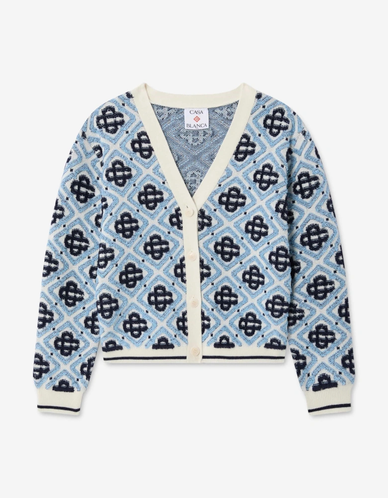 Casablanca Girls Textured Monogram Cardigan in Blue