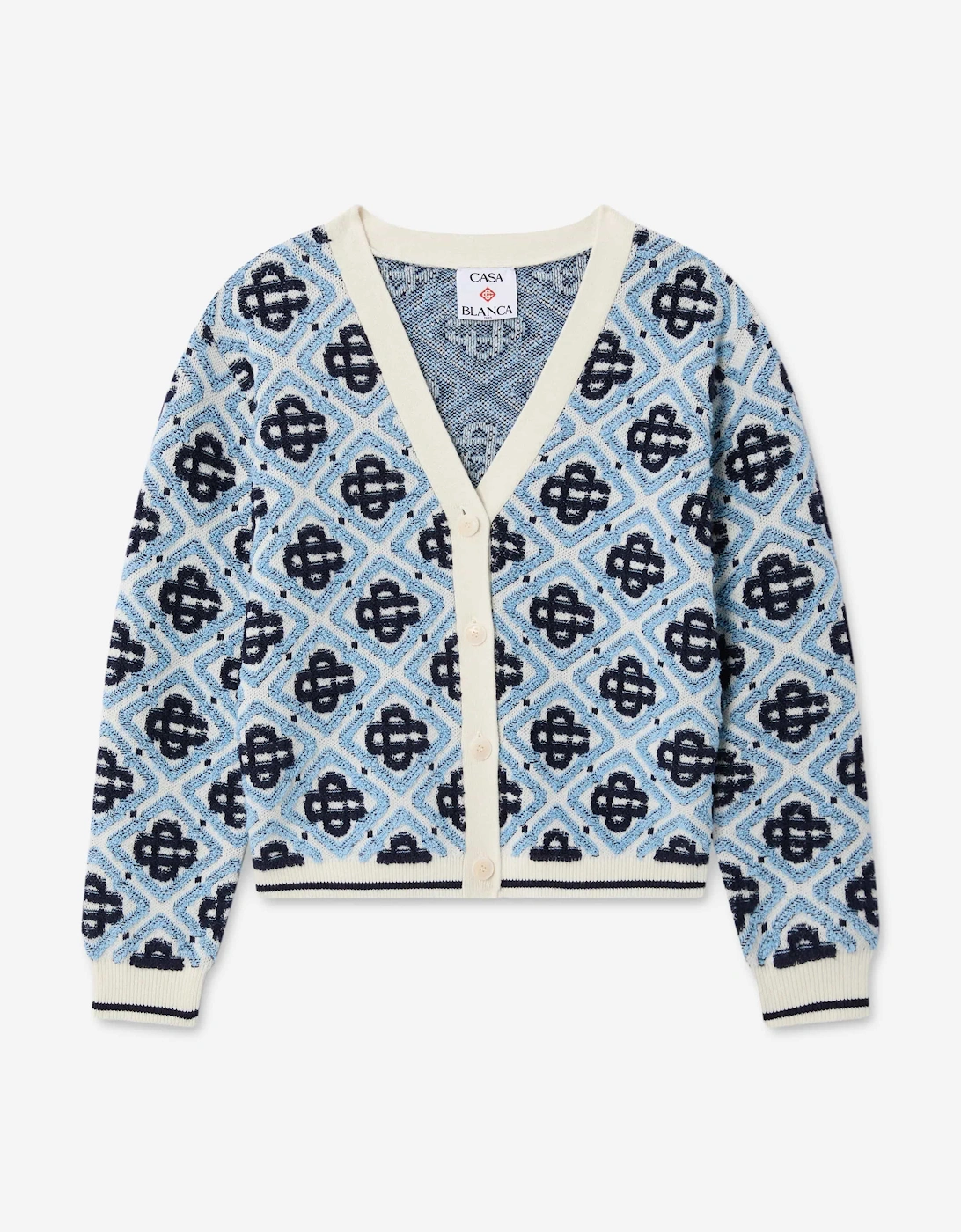 Casablanca Girls Textured Monogram Cardigan in Blue
