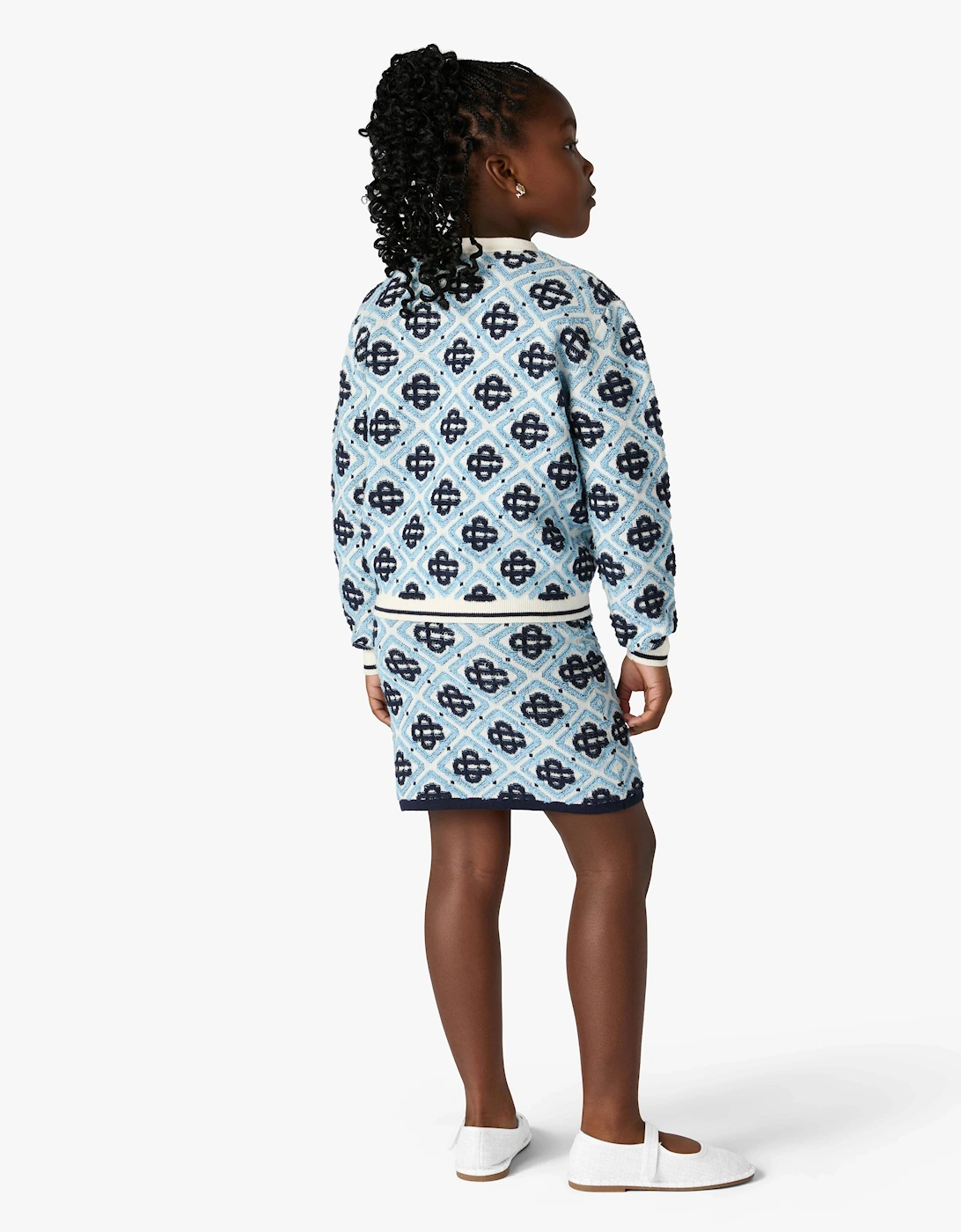 Casablanca Girls Textured Monogram Cardigan in Blue