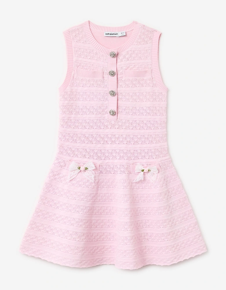 Self Portrait Girls Lace Bow Knit Dress in Pink