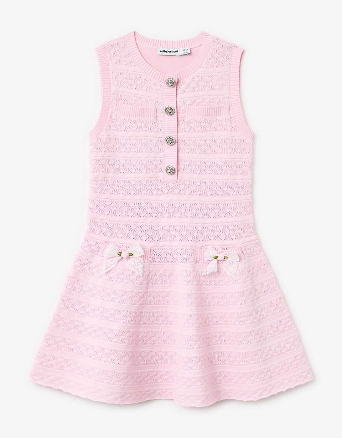 Self Portrait Girls Lace Bow Knit Dress in Pink