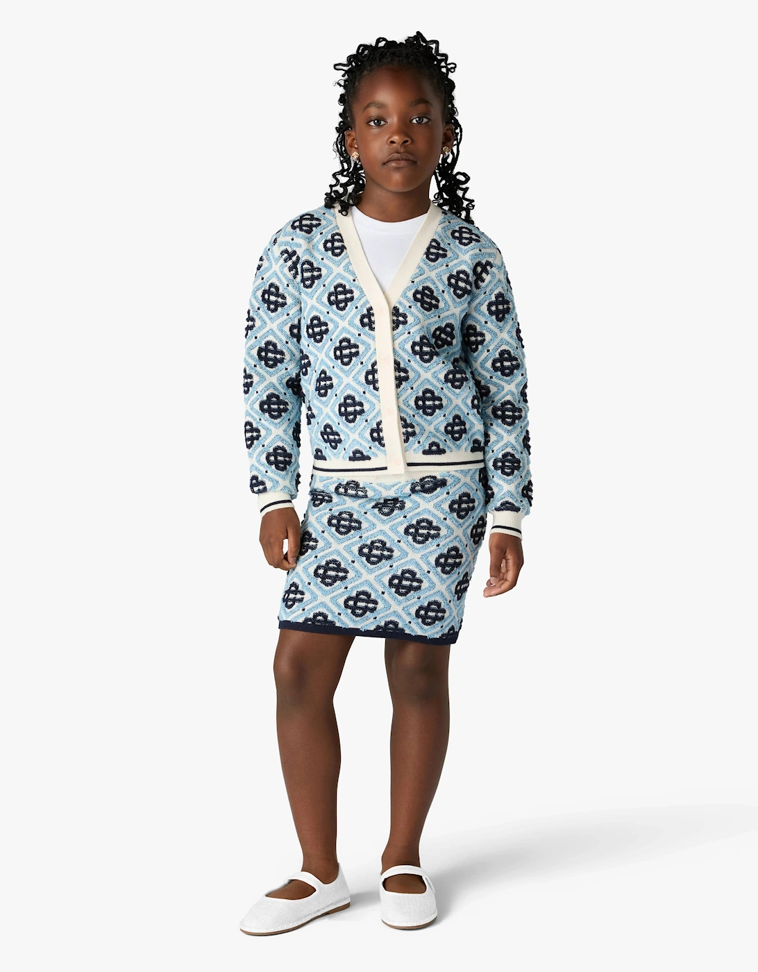 Casablanca Girls Textured Monogram Cardigan in Blue