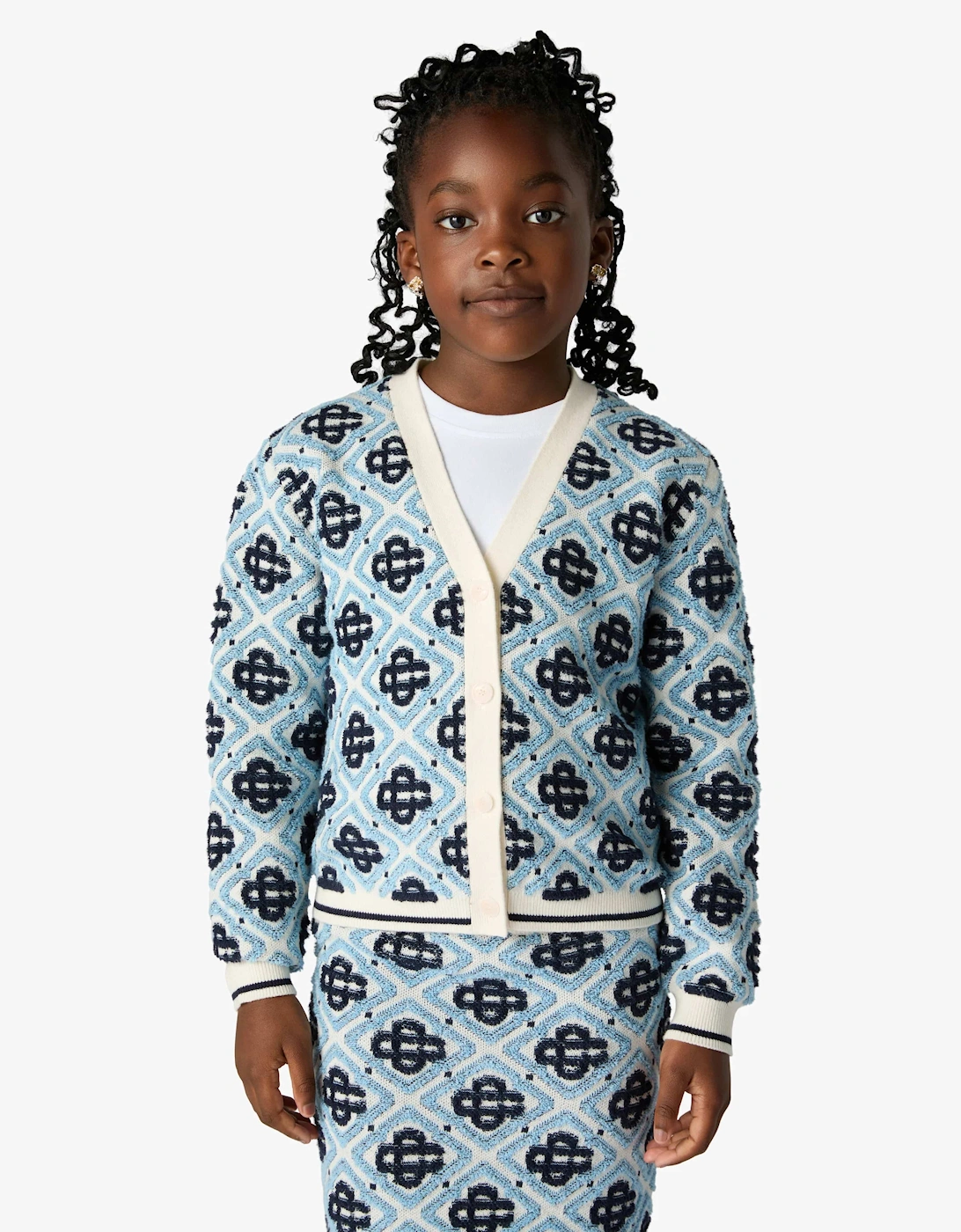 Casablanca Girls Textured Monogram Cardigan in Blue