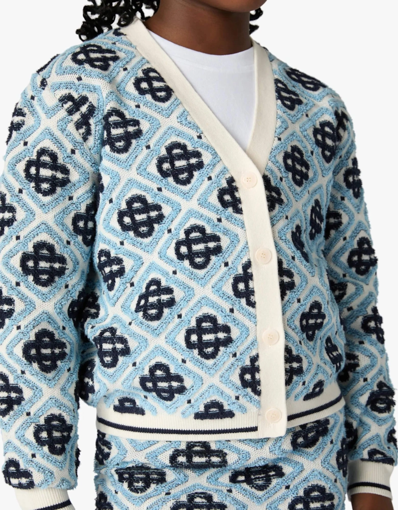 Casablanca Girls Textured Monogram Cardigan in Blue