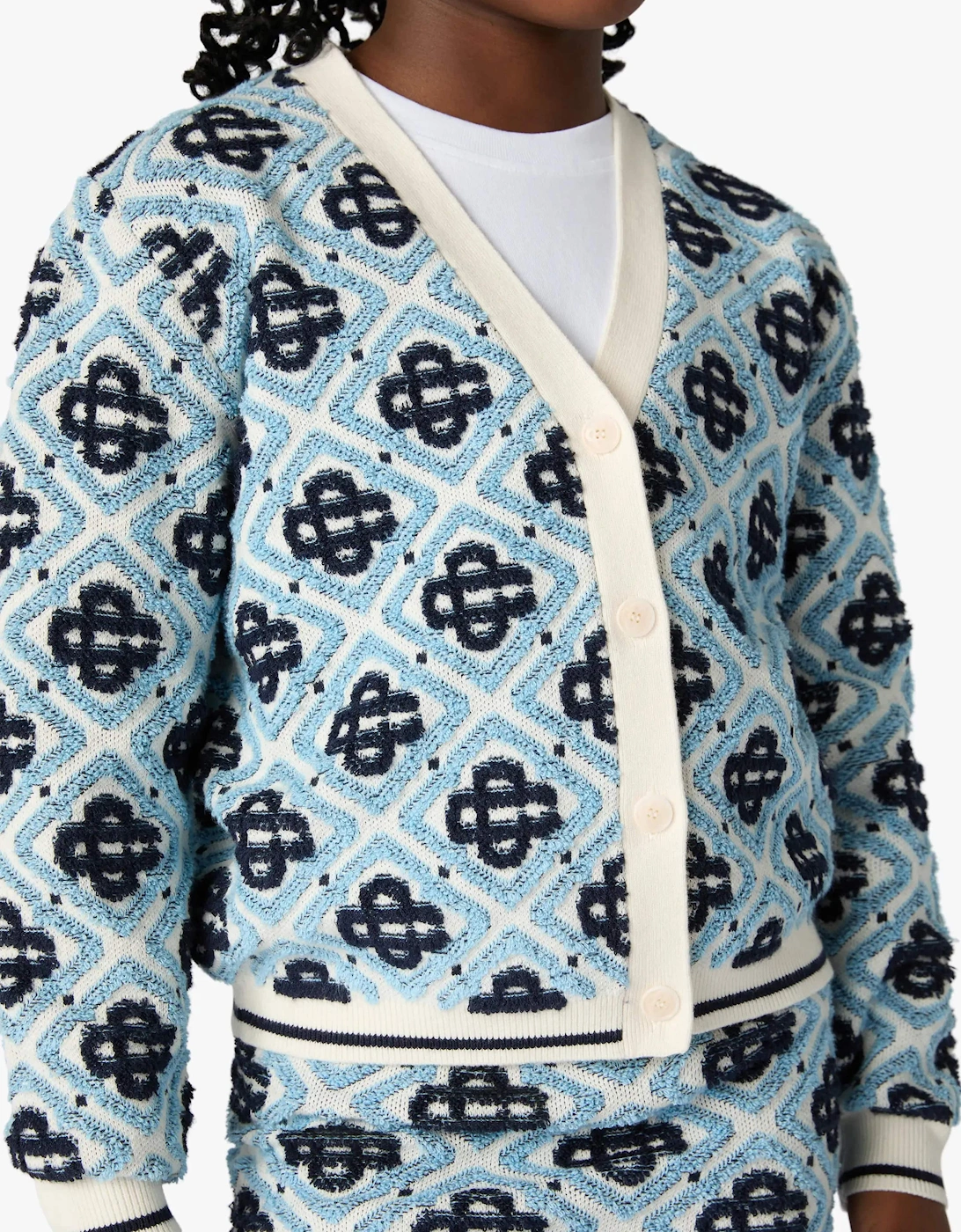 Casablanca Girls Textured Monogram Cardigan in Blue