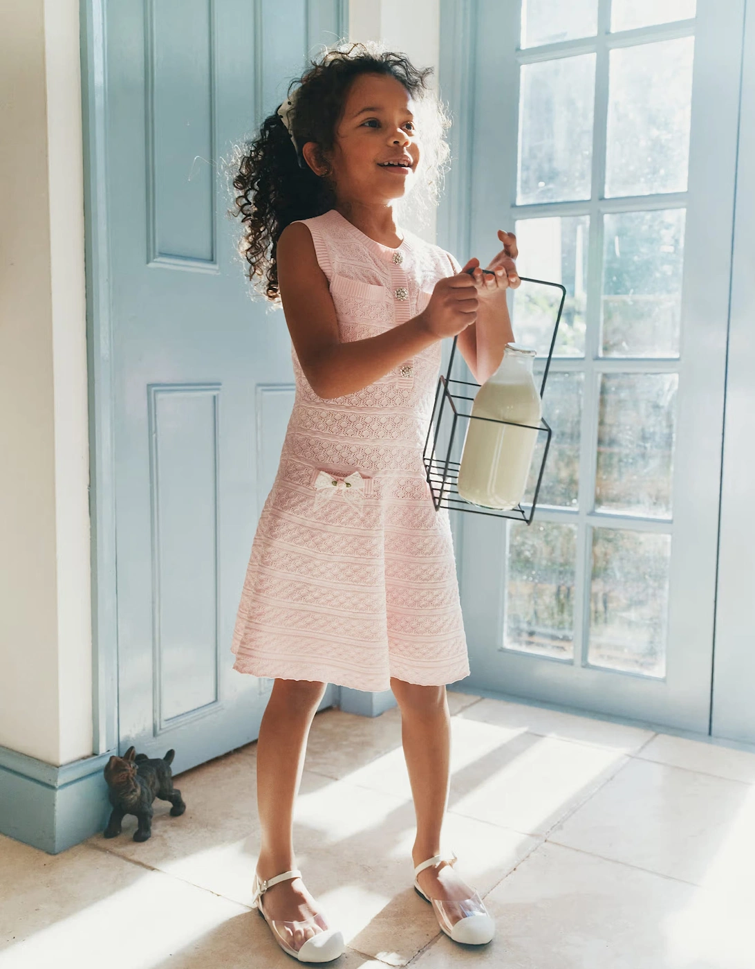 Self Portrait Girls Lace Bow Knit Dress in Pink