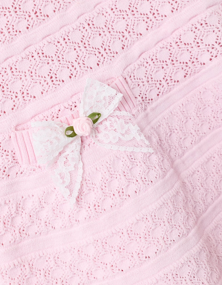 Self Portrait Girls Lace Bow Knit Dress in Pink