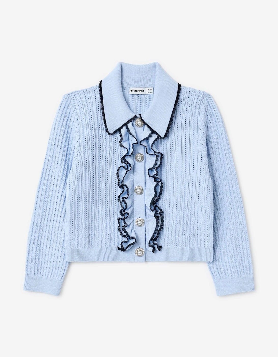 Self Portrait Girls Frill Trim Cardigan in Blue