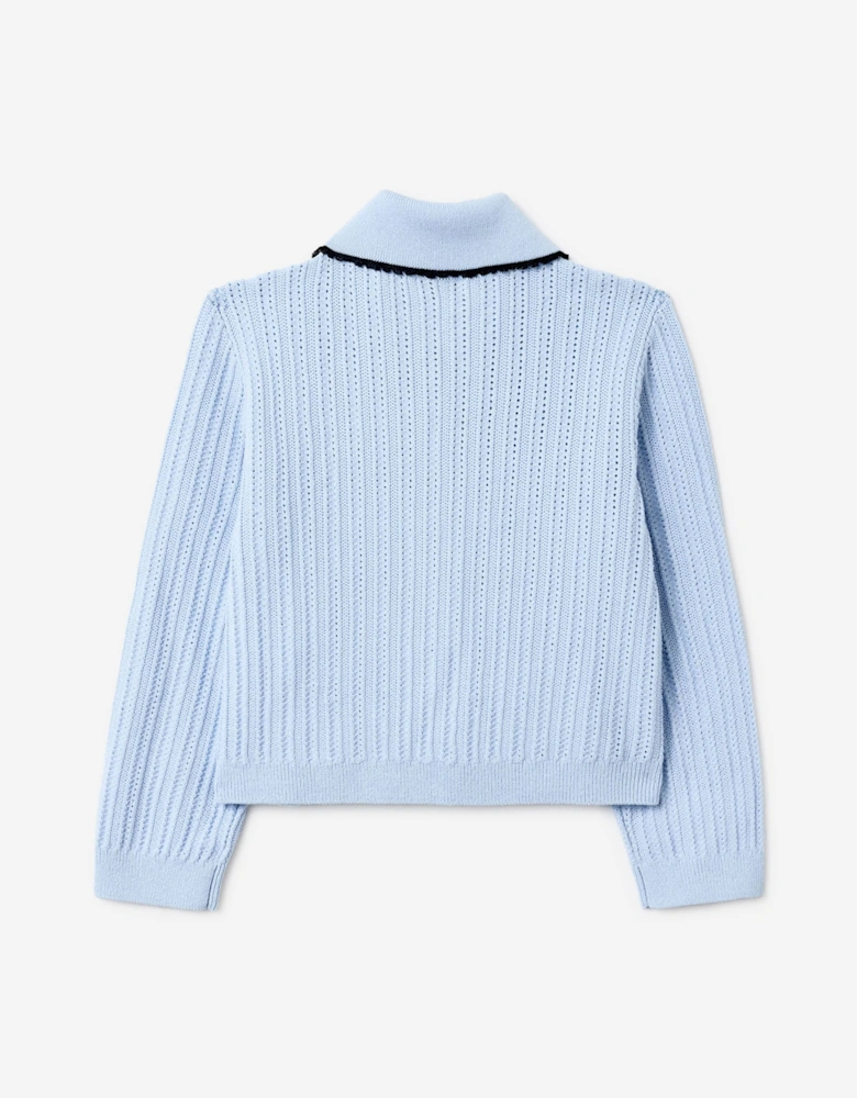 Self Portrait Girls Frill Trim Cardigan in Blue