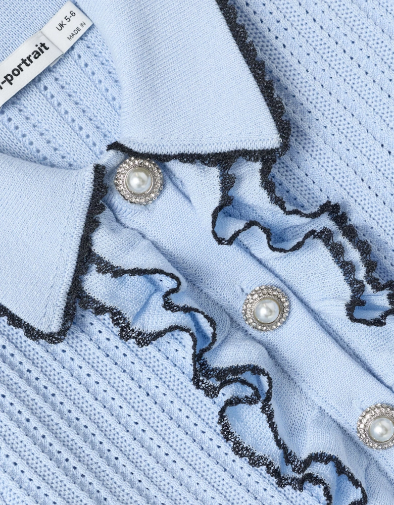 Self Portrait Girls Frill Trim Cardigan in Blue