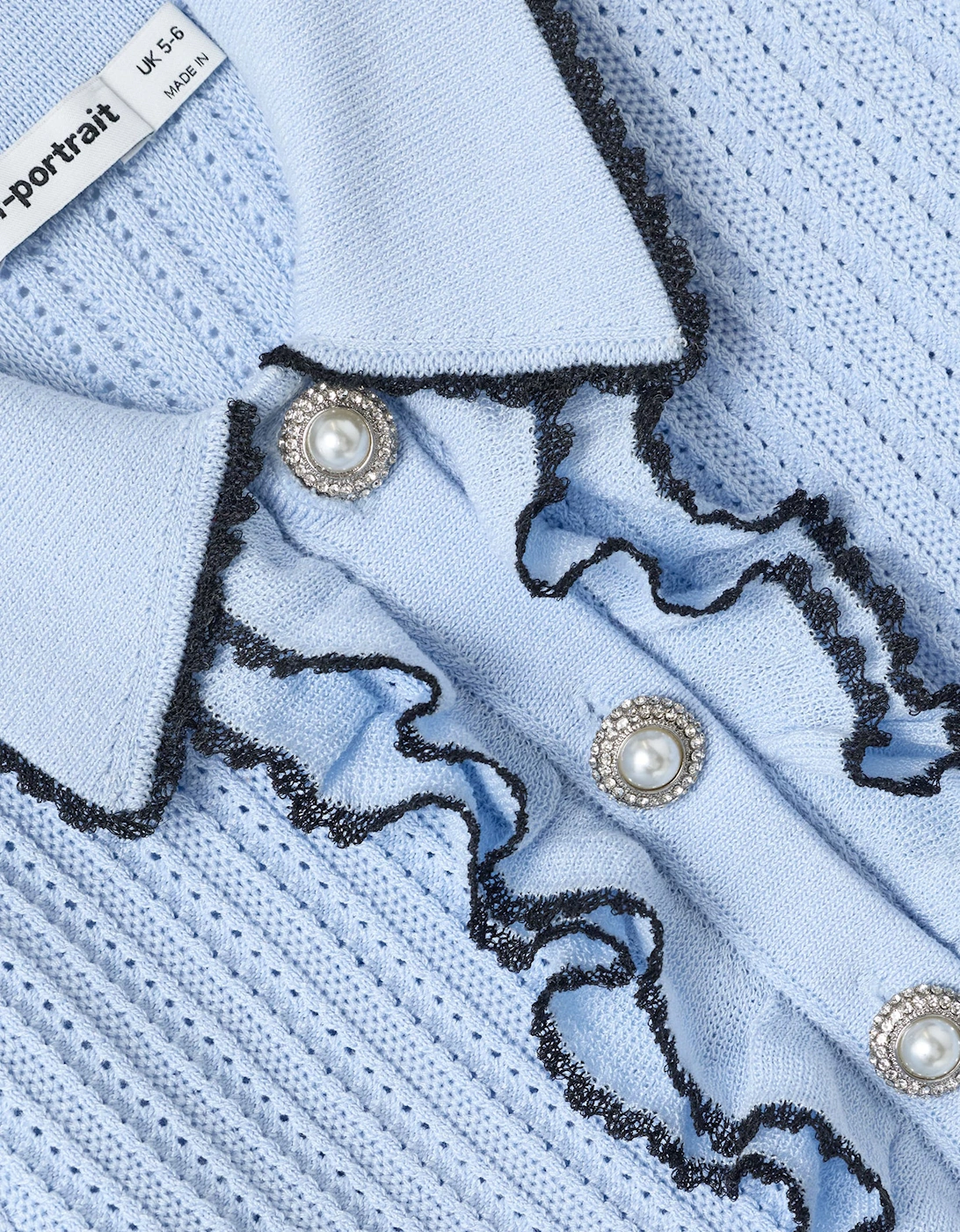 Self Portrait Girls Frill Trim Cardigan in Blue