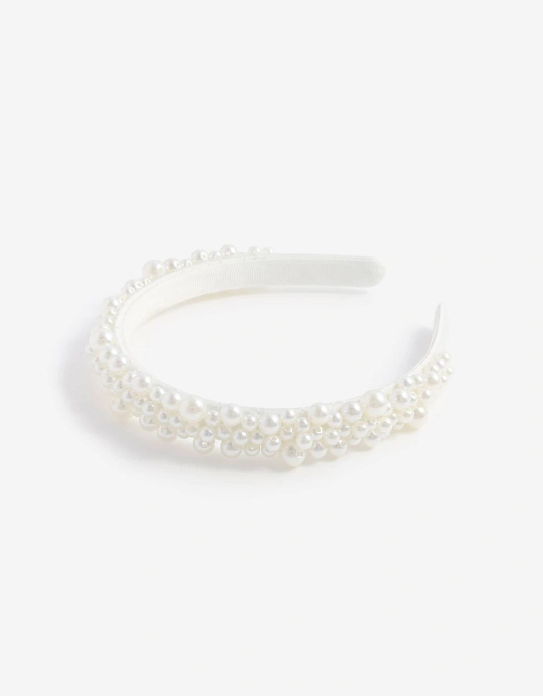 Self Portrait Girls Satin Pearl Embellished Headband in White