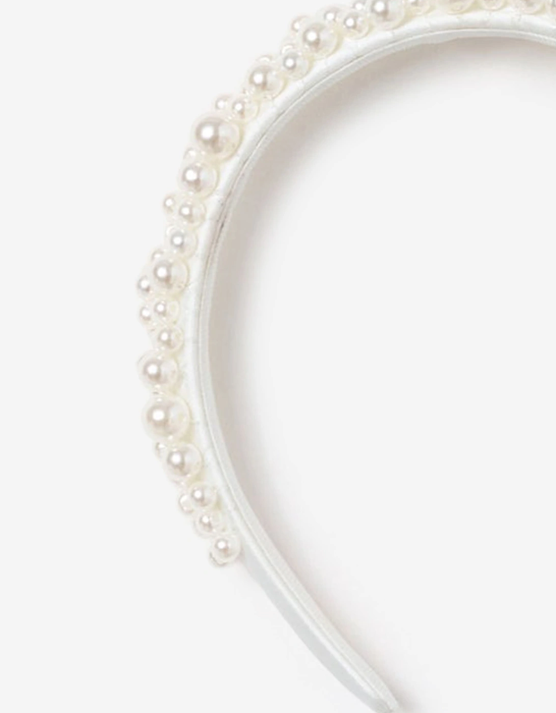 Self Portrait Girls Satin Pearl Embellished Headband in White
