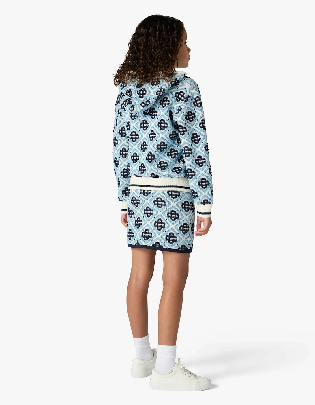 Casablanca Boys Textured Monogram Zip Up Hoodie in Blue