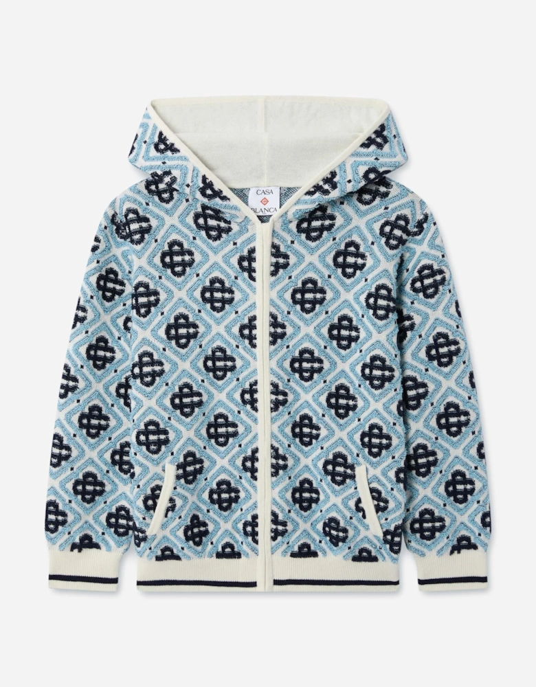 Casablanca Boys Textured Monogram Zip Up Hoodie in Blue